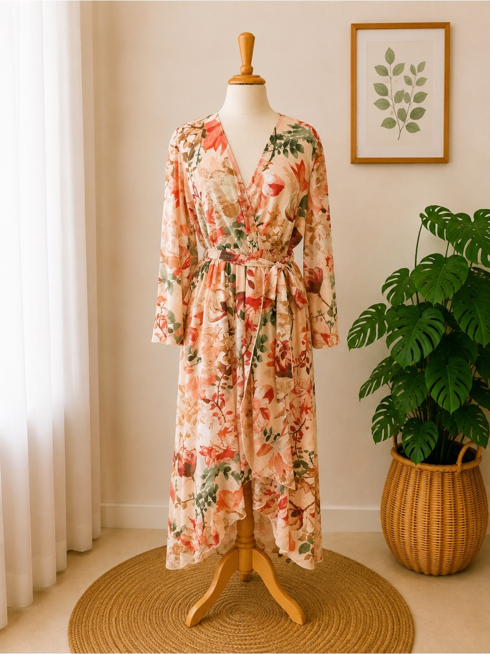 Alexa B. Nites Floral Metallic Thread Faux Wrap Maxi Dress